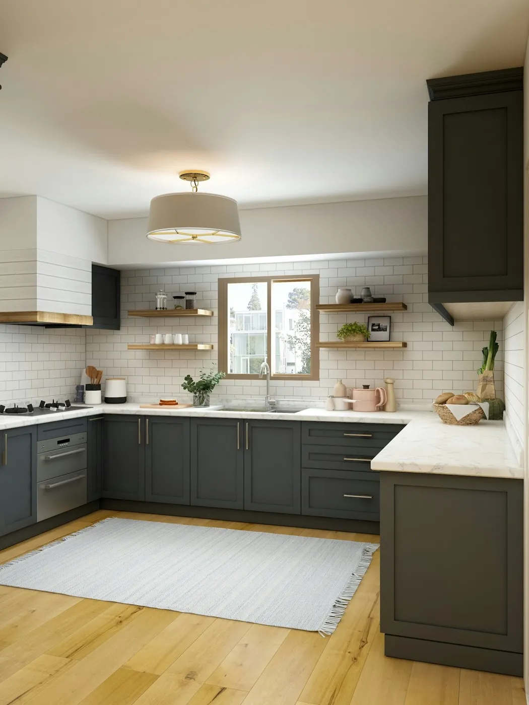 A freshly remodeled luxury kitchen with brass fixtures